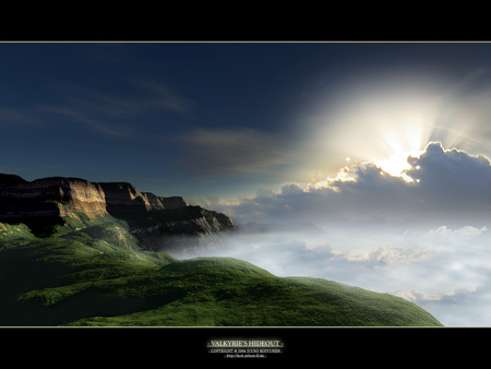 Valkyrie__s_Hideout - art, mountain, sun, sky