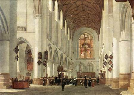 St Bavo Church at Haarlem, Holland - st bavo, piles, people, interior, church