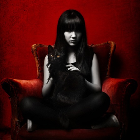 Seated - fantasy, cat, feline, female, artwork, chair