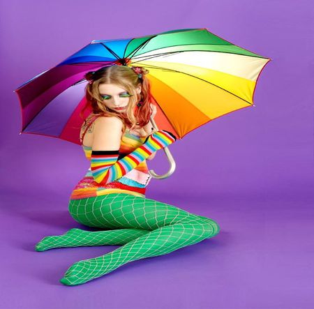 SHE LOVE COLORS - colorful, rainbow, woman, umrella, dress, beauty, background