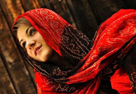 RED SCARF - woman, beauty, scarf, red