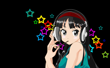 akiyama-mio - mio, black, cute, hot, abstract, anime girl, girl, simple, headphone, dark, anime, k on, long hair, sexy, black hair, star, female, akiyama mio, black eye