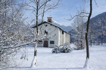 Little Church in Winter - white, mountains, religious, religion, trees, church, ice, snow