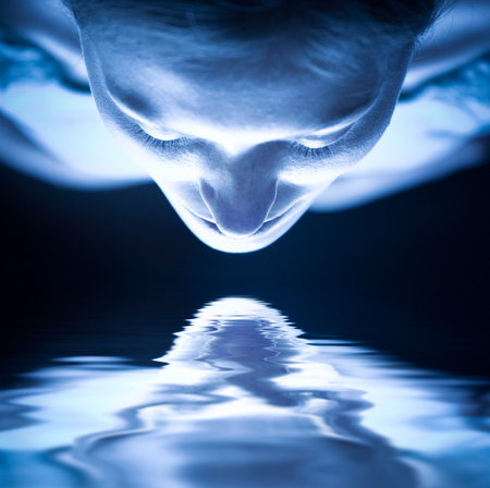 face to face - face, reflection, 3d, abstract, blue