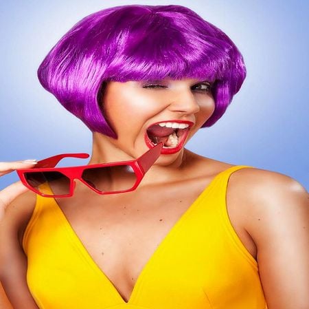 LILAC, YELLOW, RED - yellow, dress, lilac, beauty, colors, hair, lady, red, woman, lover, sunglasses