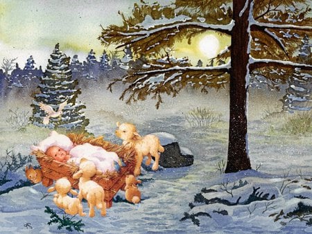 Baby Jesus - christmas, winter, religion, snow, christianity, jesus christ, tree