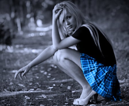 Blue skirt - girl, skirt, blue, model