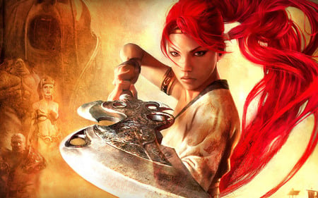 Red Hot Warrior - woman, redhead, girl, fiery, hot, warrior, red, fantasy