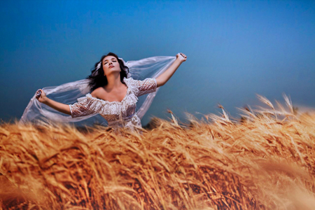 In the grass - white, beauty, girl, grass