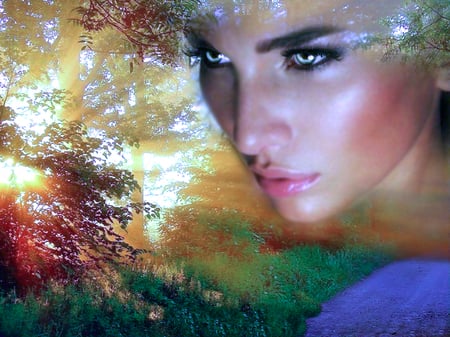 Girl and nature - nature, beauty, girl, 3d