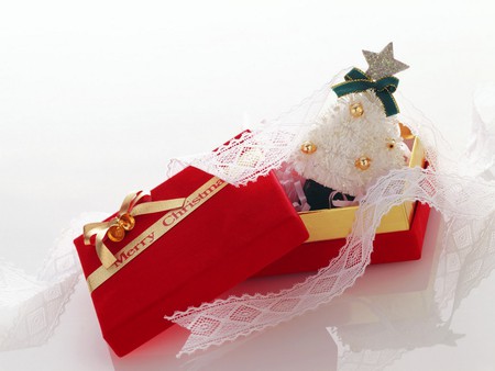 Xmas gift - christmas tree, nice, merry christmas, box, red, ribbon, christmas