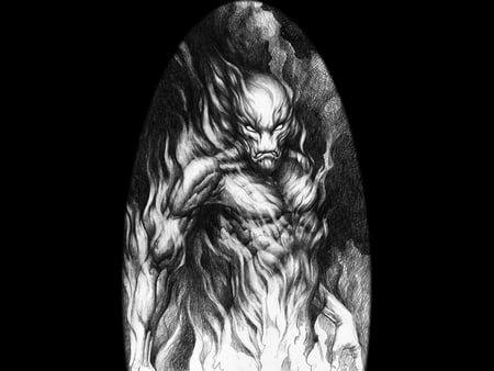 Demon - creature, fire, demon, fantasy, bw