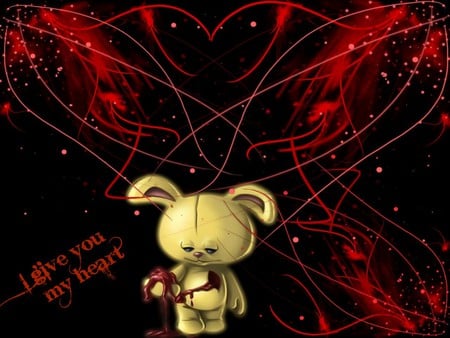 I GIVE YOU MY HEART - heart, red, bear, design, blood, gothic, fantasy