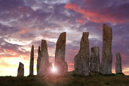 Callendish Standing Stones, Outer Hebrides, Scotland - rays, sun, standing, circle, sunset, clouds, hdr, stones, long