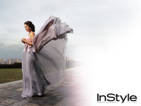 korean_celebrity_star - nature, sky, models, lady, cloud, korean, road, dress