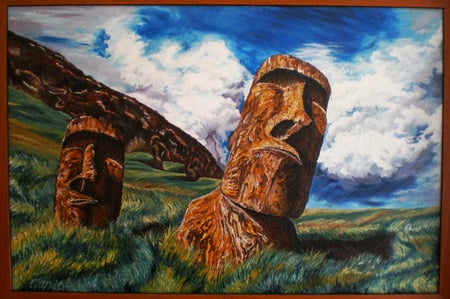 Easter Island, Chile - nose, stone, ancestors, painting, eyes, face