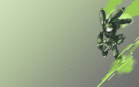 RX-BattleBunny - black, white, green bunny, green, battle bunny, bunny, rx