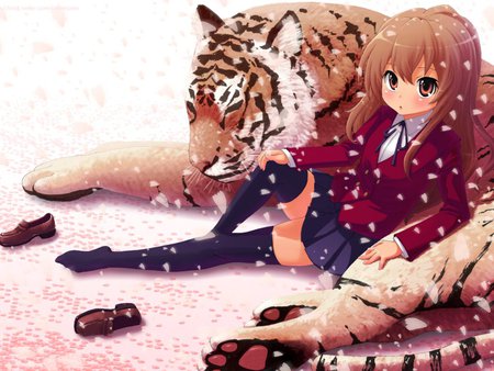 My Pet - red, tiger, pet, uniform, girl