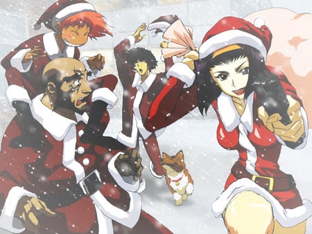 Christmas Cowboy Bebop - anime, boys, girl, snow