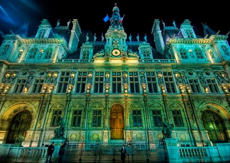 Hotel de ville - paris, hotel de ville, lights, towers, rock, hotel