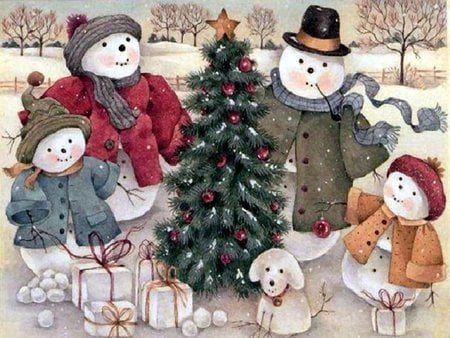 Snowmen family - snowman, snow, family, winter, holiday, christmas