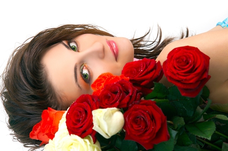 Rose and woman - white, woman, beautiful, red, eyes, rose