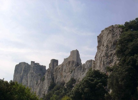 Perched Medieval Castle - sky, trees, castle, rocks, perched