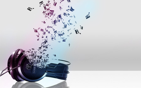 Music - abstract, music, headphones, musical notes, colors