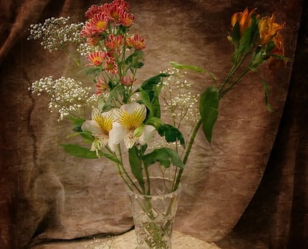 Simple Flowers - white, beautiful, green, flowers, vase