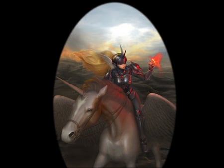 Valkyrie - horse, fantasy, valkyrie, rider, female