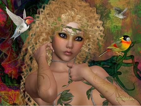 Fairy Elf - abstract, fantasy, fairy elf, birds