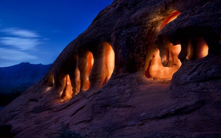 Cave Dwellers - nature, caves, beautiful, night, deserts, lights