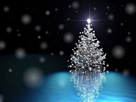 3 D TREE - christmas, blue, silver, 3d, tree