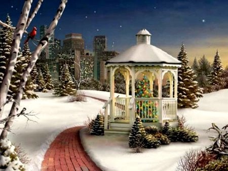 CHRISTMAS IN THE CITY - christmas, gazbo, winter, snow, city