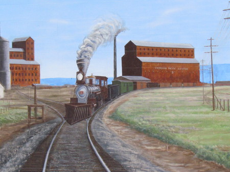 Train wall mural - train, building, art, wall, mural