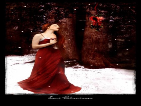 LAST CHRISTMAS - christmas, winter, female, red, snow, forest