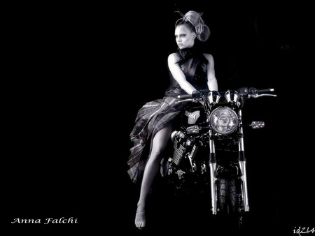 Anna-Falchi-92 - bike and babe, black and white, autobabe, model and bike