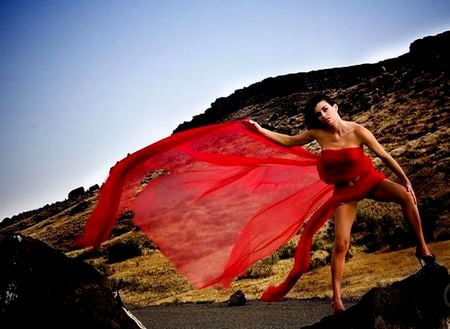 WRAPPED BEAUTY - wrapped, nature, woman, red, beauty, sexy, rocks