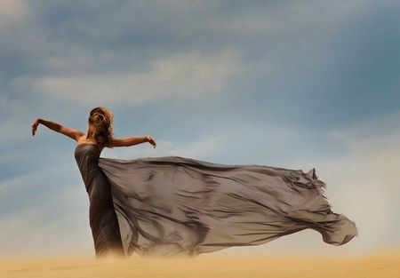 VEIL ON FIELD - beauty, woman, sky, veil, field, gunsmoke, wrappped, brown, dress