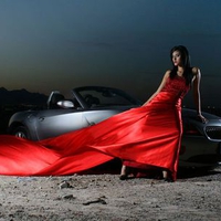 EVENING IN LONG RED DRESS