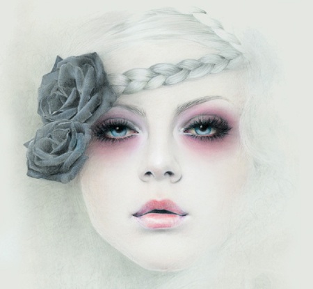 Innocence - face, female, rose, artwork