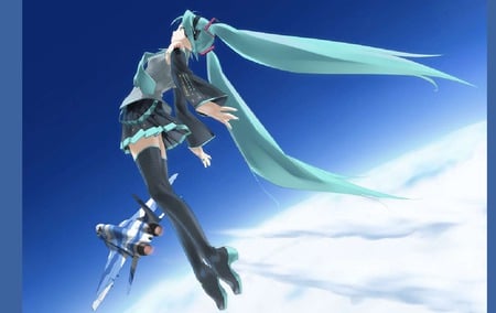 air borne - fighter jet, blue, clouds, miku, planet