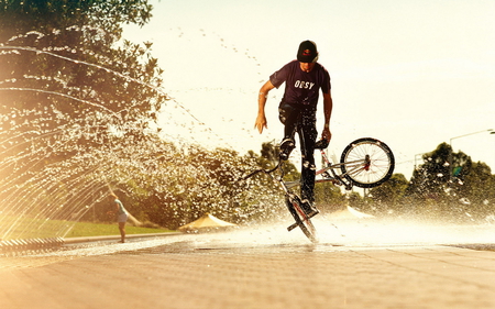 Stunts - bike, stunt, water, summer, splash