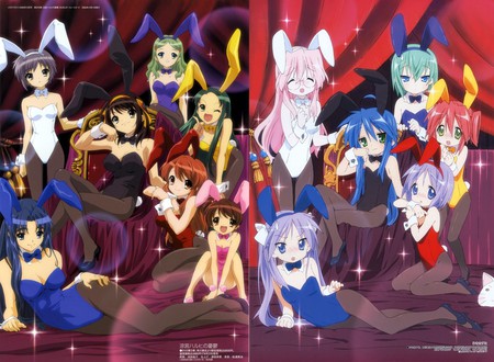 Haruhi Suzumiya Lucky Star Crossover - twin tails, yuki, konata, kagami, haruhi, crossover