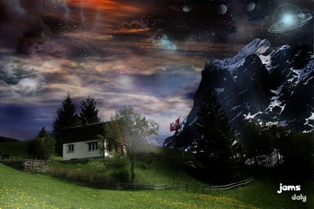 Home Sweet Fantasy Home - sky, house, mountains, fantasy