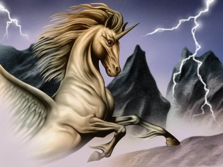 Licorne - horn, wings, pegasus, unicorn, lightning