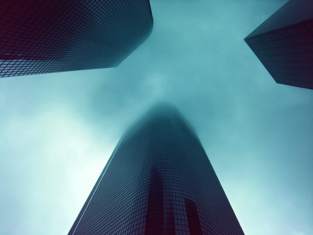 skyscrapers - fog, skyscraper, building, clouds