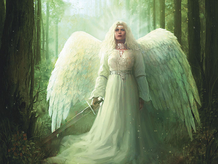 White Angel - forest, female, wings, sword, protector