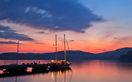 Pasha Liman - clouds, coastline, oceans, beautiful, boat, colors, pier, nature, dusk, sky