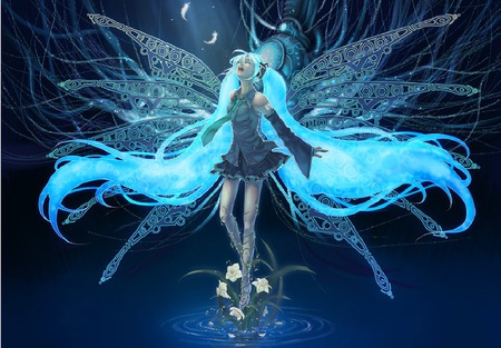 miku angel - aqua, roots, angel, feathers